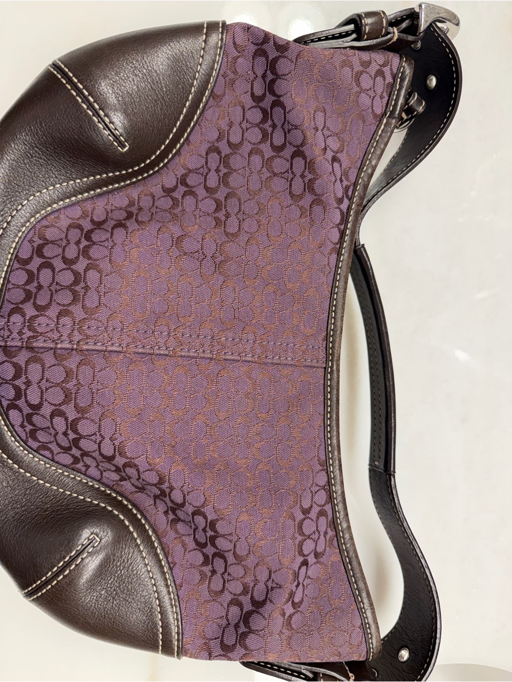 Coach Plum Signature Jacquard Hobo with Dark Brown Leather Trim